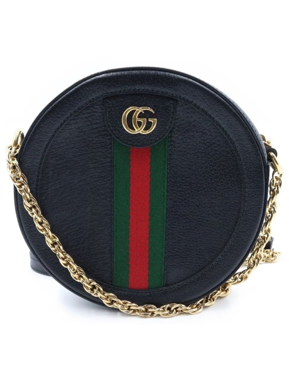 Gucci Ophidia GG Mini Round Shoulder Bag Black Canvas Leather